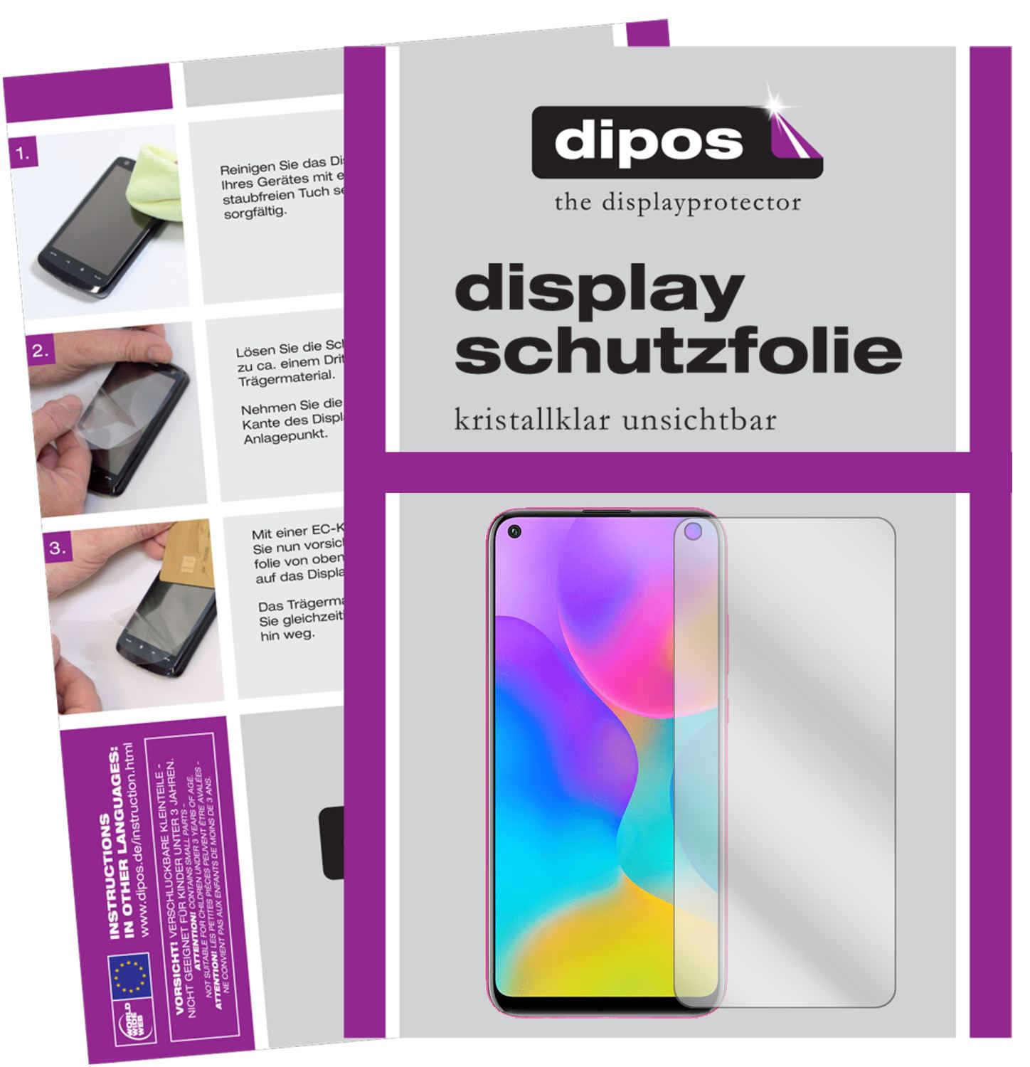 Klare Displayschutzfolie von dipos passend für Honor Play 3, präziser Zuschnitt und blasenfrei montiert