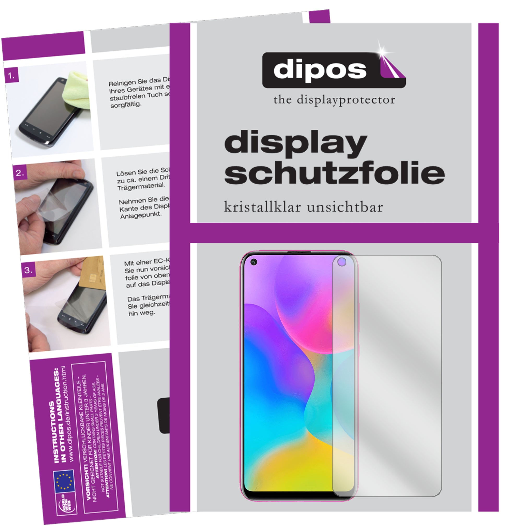 Klare Displayschutzfolie von dipos passend für Honor Play 3, präziser Zuschnitt und blasenfrei montiert