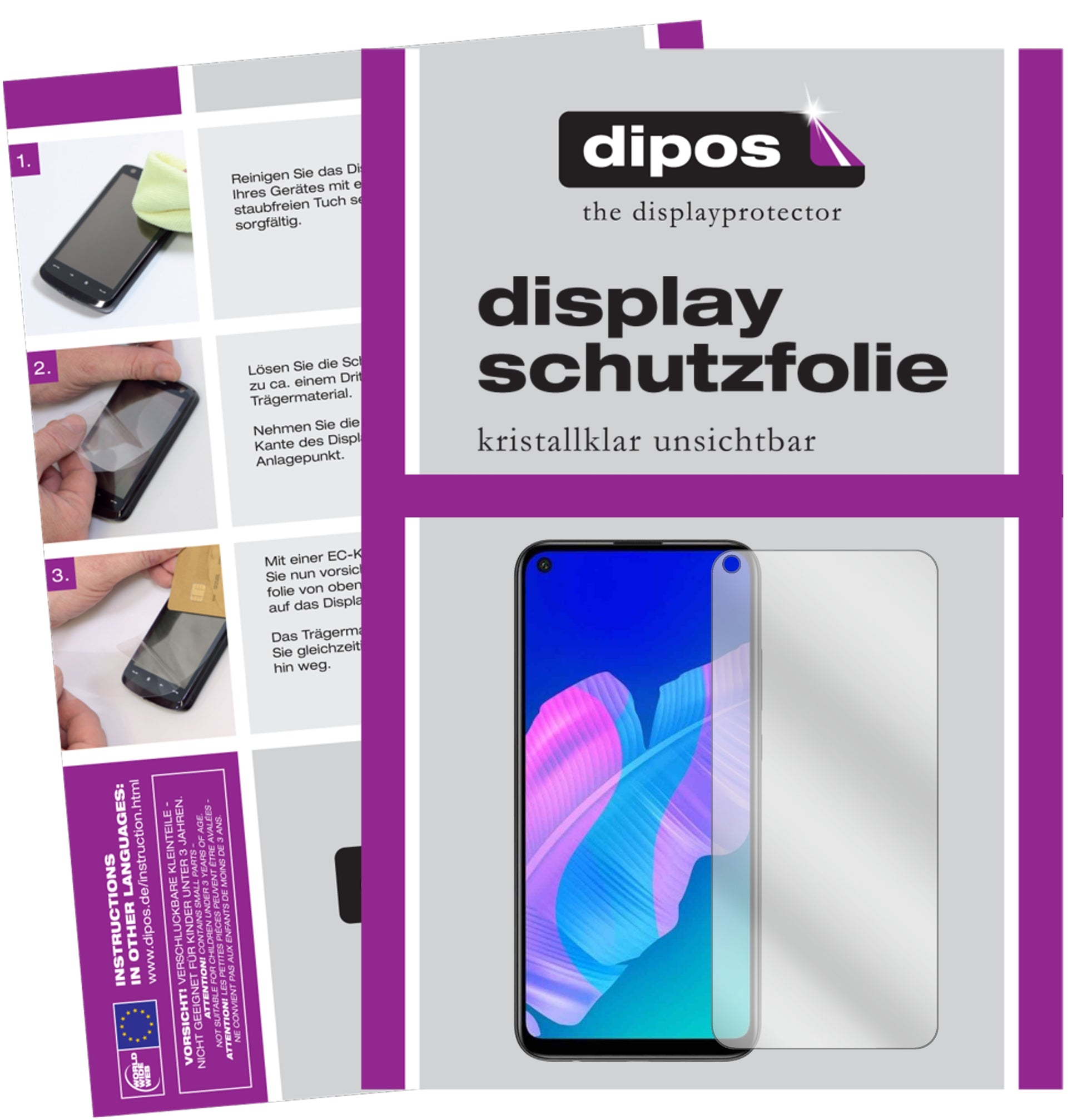 Klare Displayschutzfolie von dipos passend für Huawei Y7p, präziser Zuschnitt und blasenfrei montiert