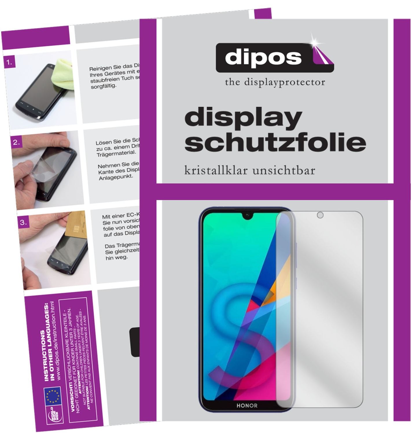 Klare Displayschutzfolie von dipos passend für Honor Play 8, präziser Zuschnitt und blasenfrei montiert