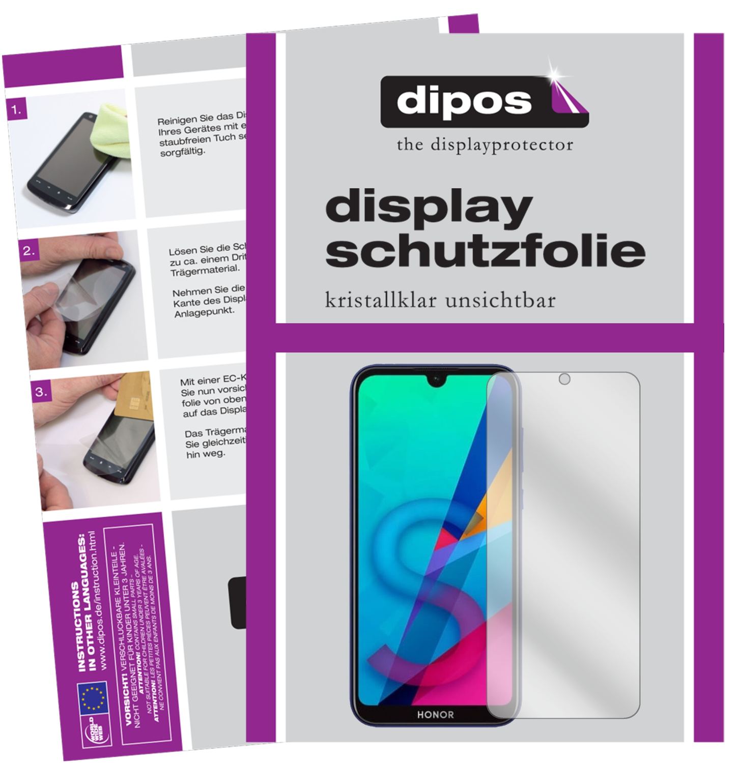 Klare Displayschutzfolie von dipos passend für Honor Play 8, präziser Zuschnitt und blasenfrei montiert