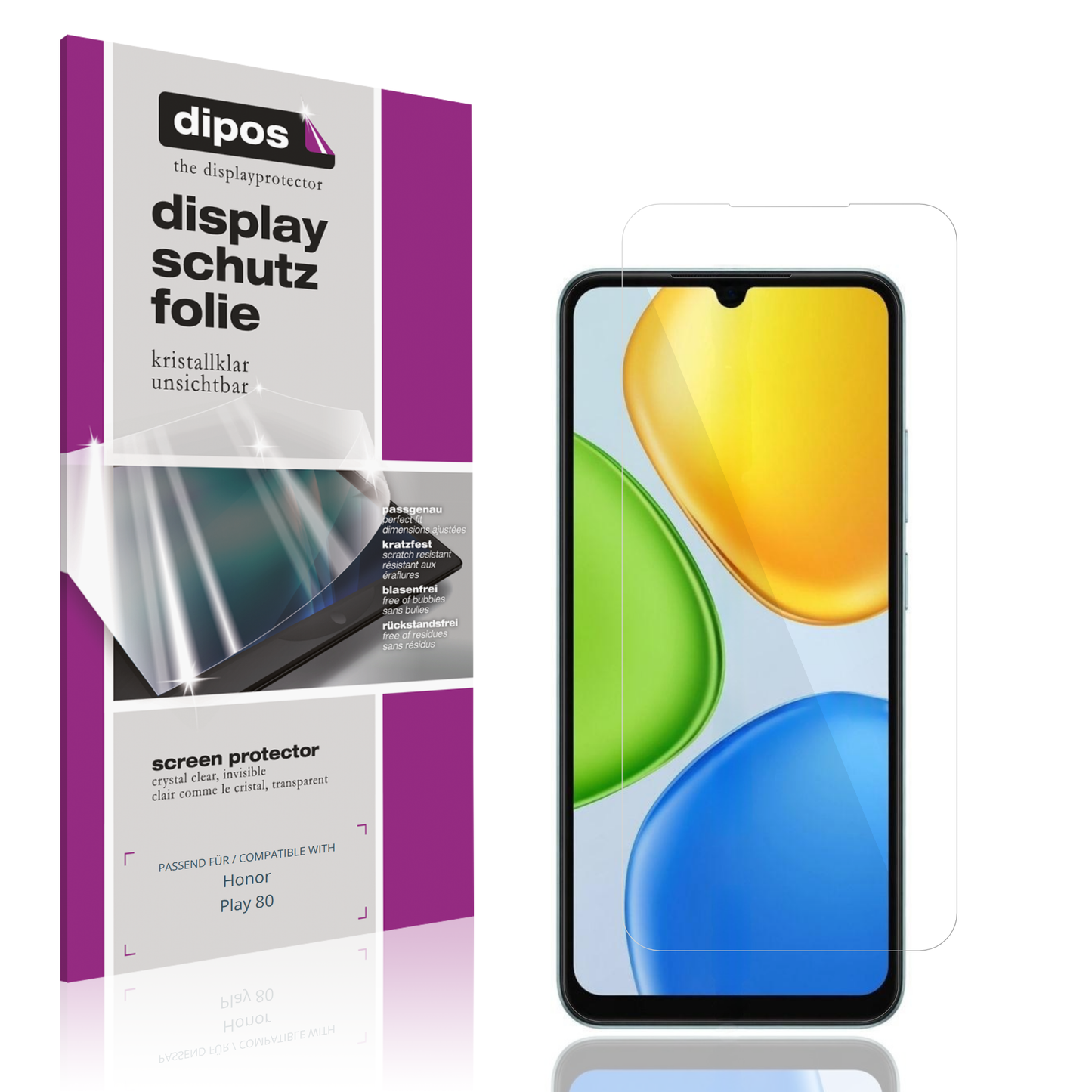 Klare Displayschutzfolie von dipos passend für Honor Play 80, präziser Zuschnitt und blasenfrei montiert