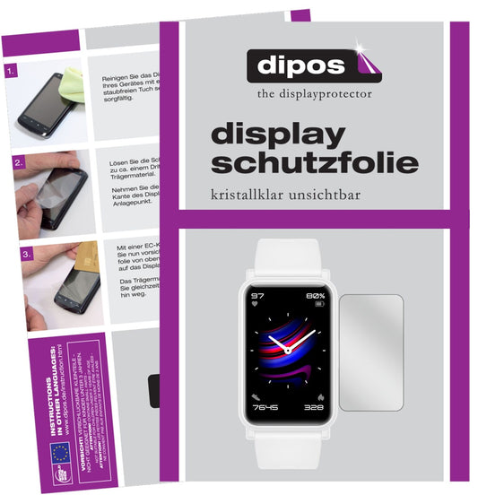 Klare Displayschutzfolie von dipos passend für Honor Watch ES, präziser Zuschnitt und blasenfrei montiert