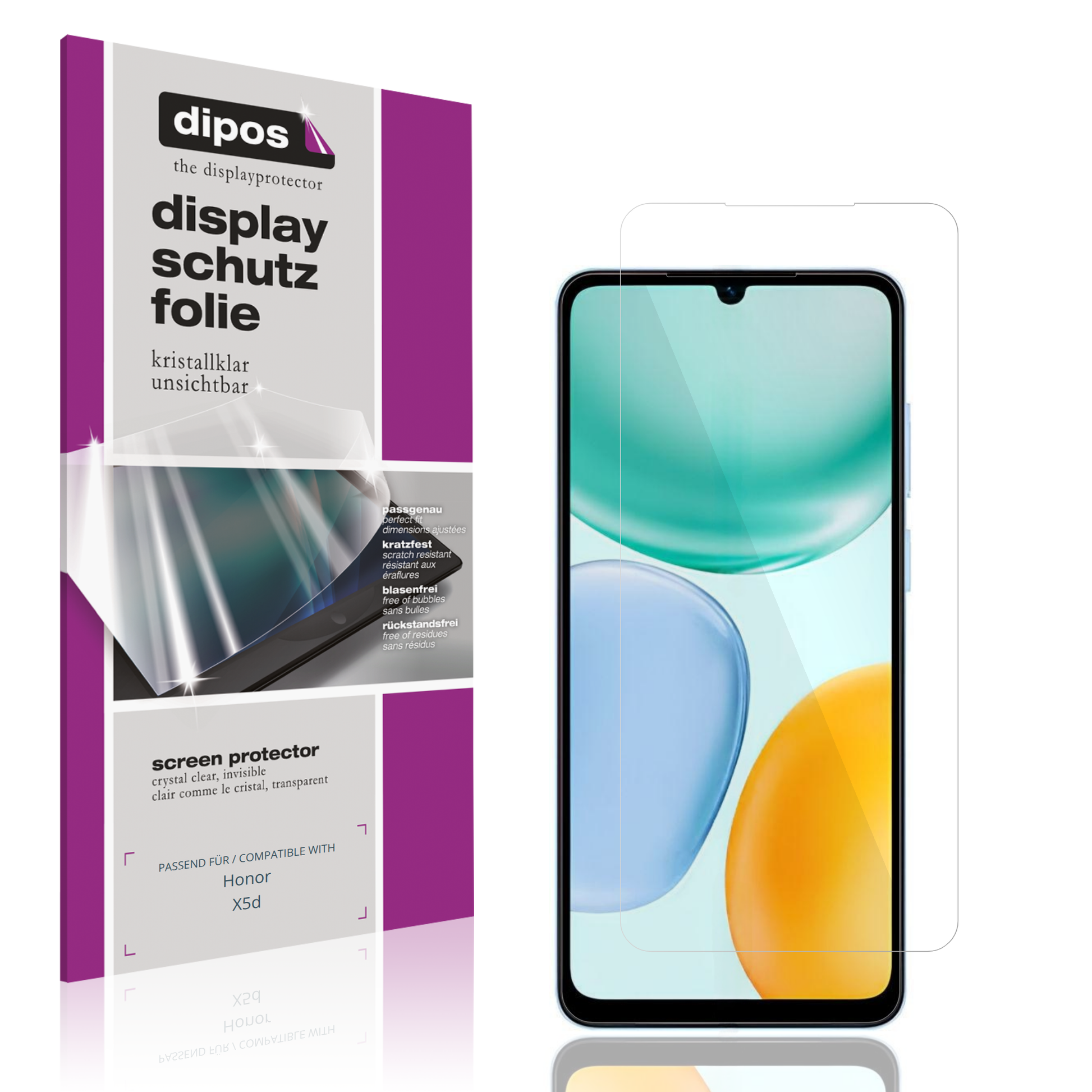 Klare Displayschutzfolie von dipos passend für Honor X5d, präziser Zuschnitt und blasenfrei montiert