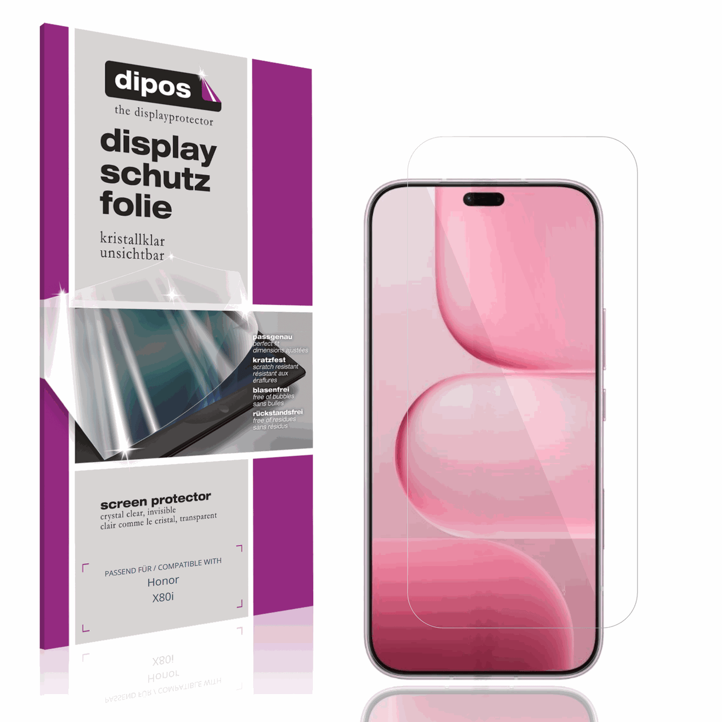 Klare Displayschutzfolie von dipos passend für Honor X80i, präziser Zuschnitt und blasenfrei montiert