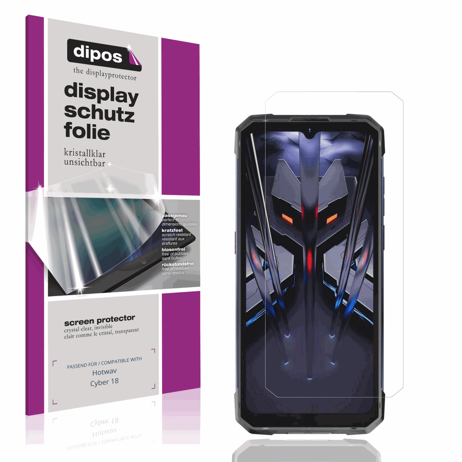 Klare Displayschutzfolie von dipos passend für Hotwav Cyber 18, präziser Zuschnitt und blasenfrei montiert