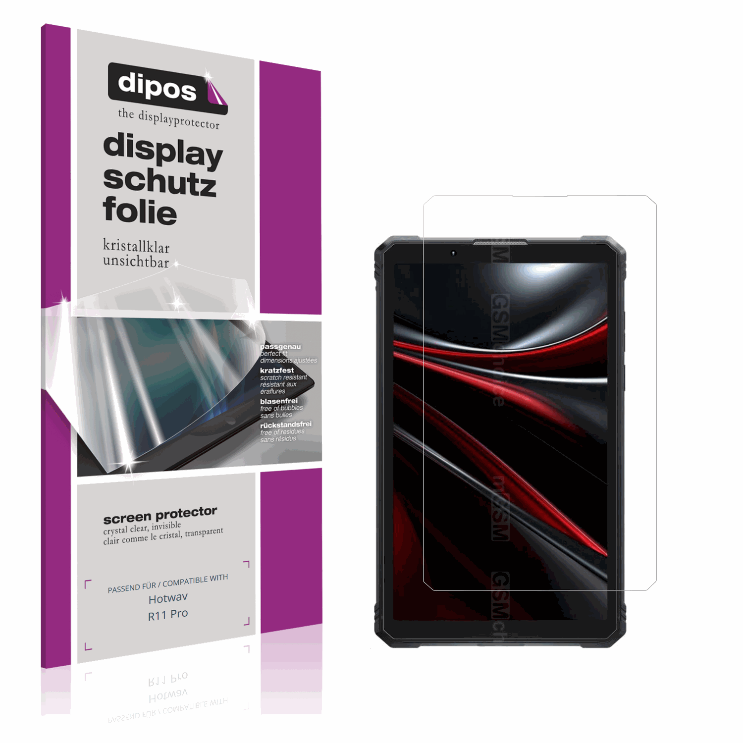 Klare Displayschutzfolie von dipos passend für Hotwav R11 Pro, präziser Zuschnitt und blasenfrei montiert
