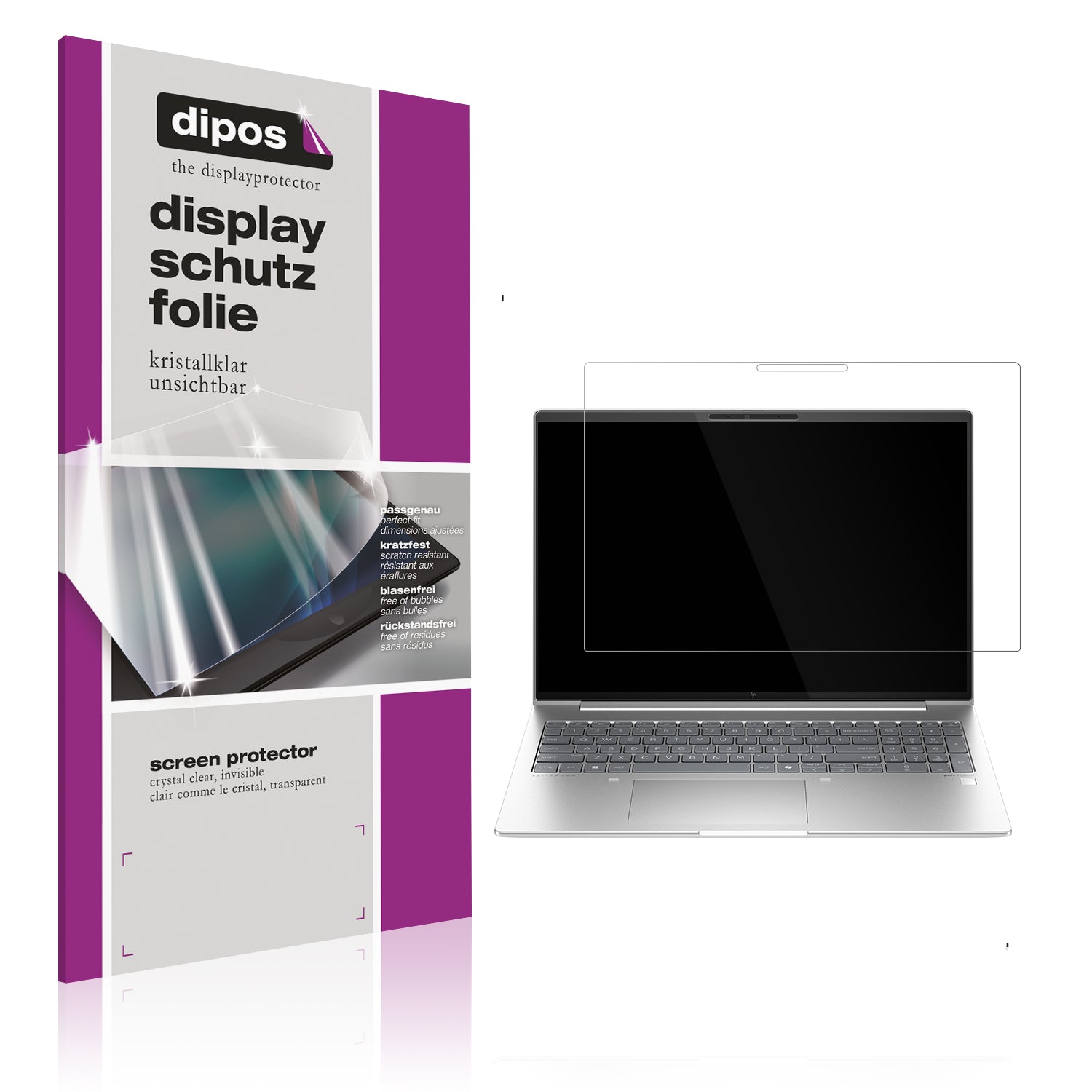 Klare Displayschutzfolie von dipos passend für HP Elitebook 665 G11, präziser Zuschnitt und blasenfrei montiert