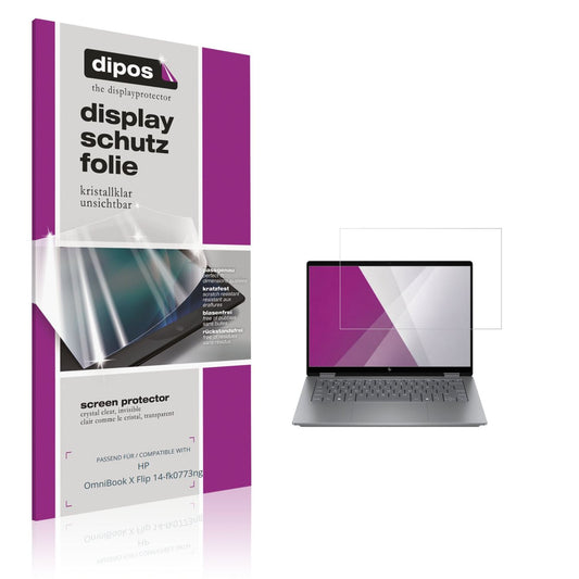 Klare Displayschutzfolie von dipos passend für HP OmniBook X Flip 14-fk0773ng, präziser Zuschnitt und blasenfrei montiert
