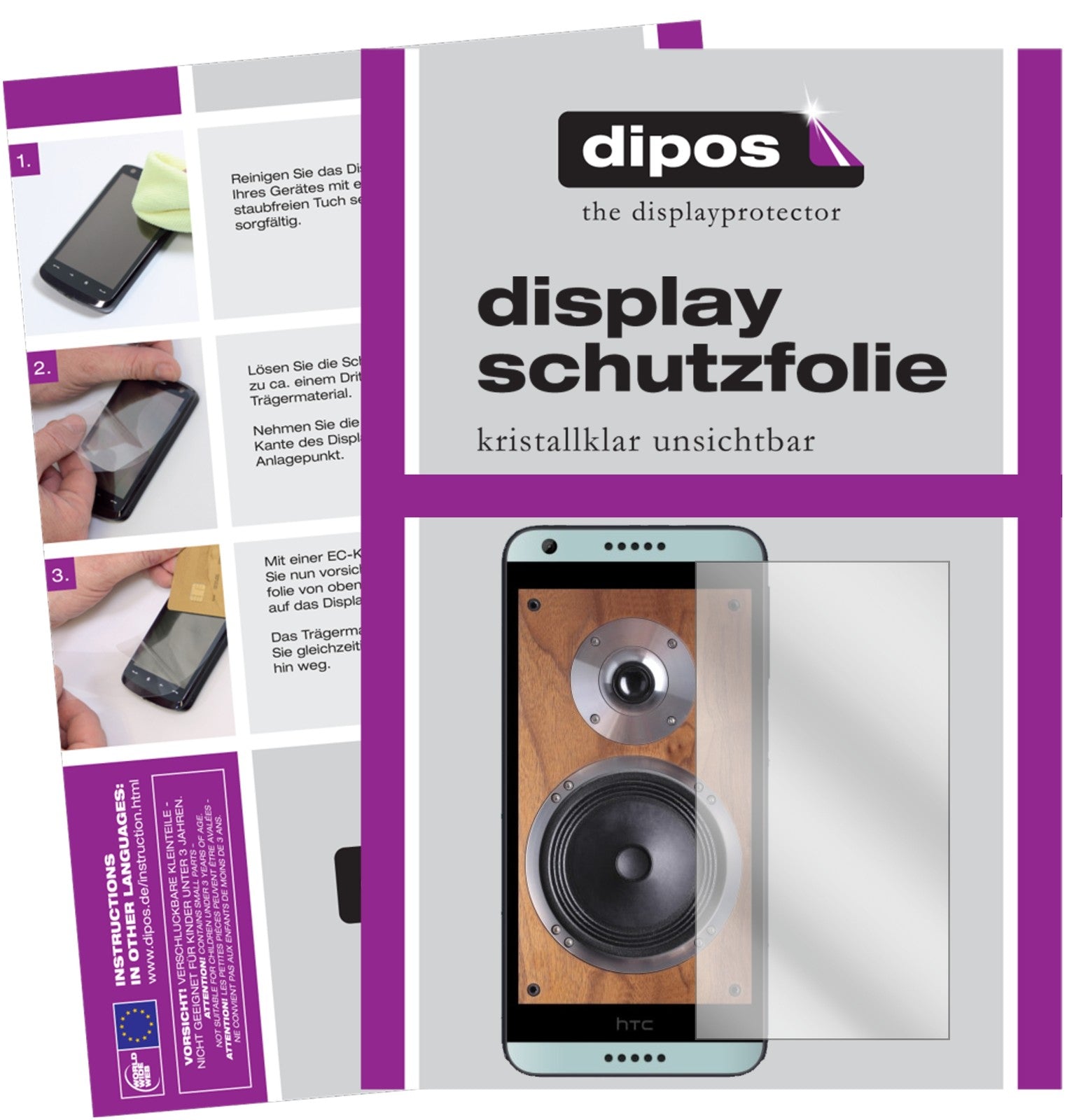 Klare Displayschutzfolie von dipos passend für HTC Desire 650, präziser Zuschnitt und blasenfrei montiert