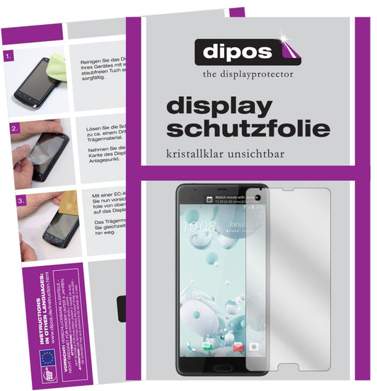 Klare Displayschutzfolie von dipos passend für HTC U Ultra, präziser Zuschnitt und blasenfrei montiert