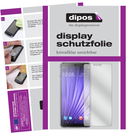 Klare Displayschutzfolie von dipos passend für HTC U19e, präziser Zuschnitt und blasenfrei montiert