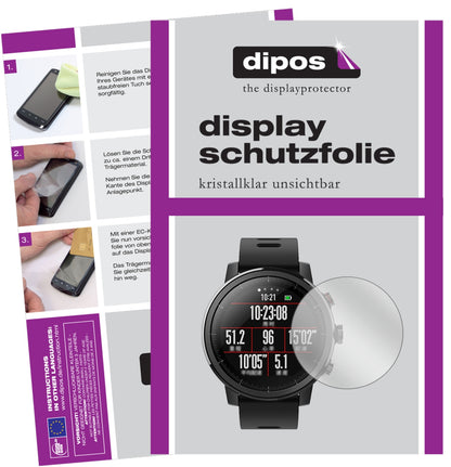 Klare Displayschutzfolie von dipos passend für Huami Amazfit Stratos, präziser Zuschnitt und blasenfrei montiert