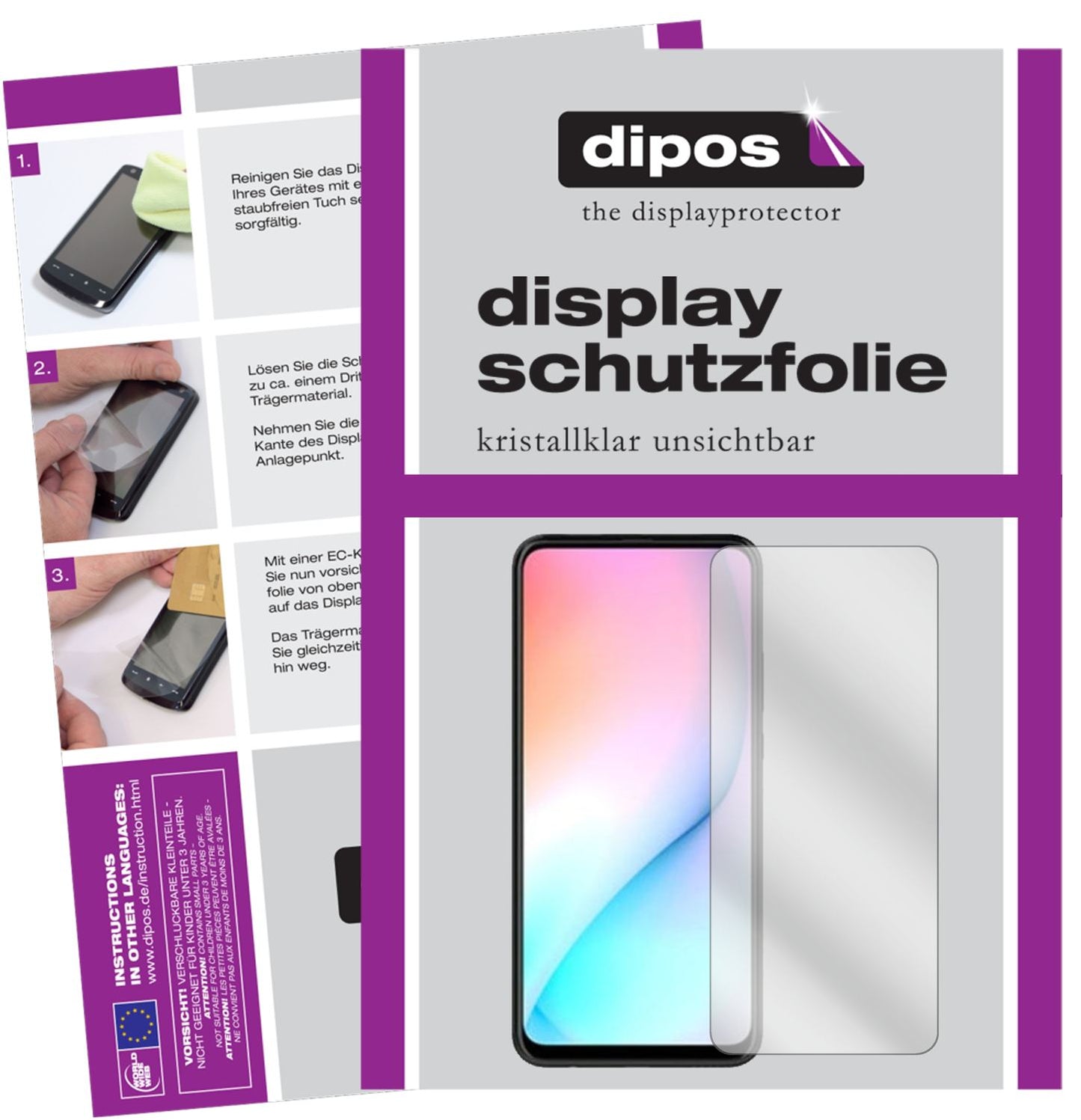 Klare Displayschutzfolie von dipos passend für Huawei Enjoy 10 Plus, präziser Zuschnitt und blasenfrei montiert