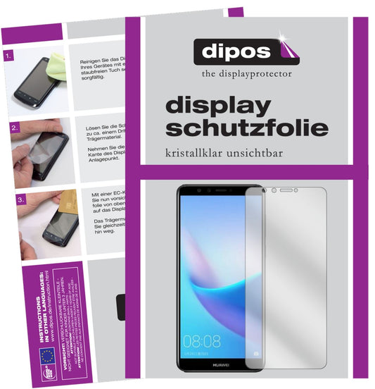 Klare Displayschutzfolie von dipos passend für Huawei Enjoy 8 Plus, präziser Zuschnitt und blasenfrei montiert