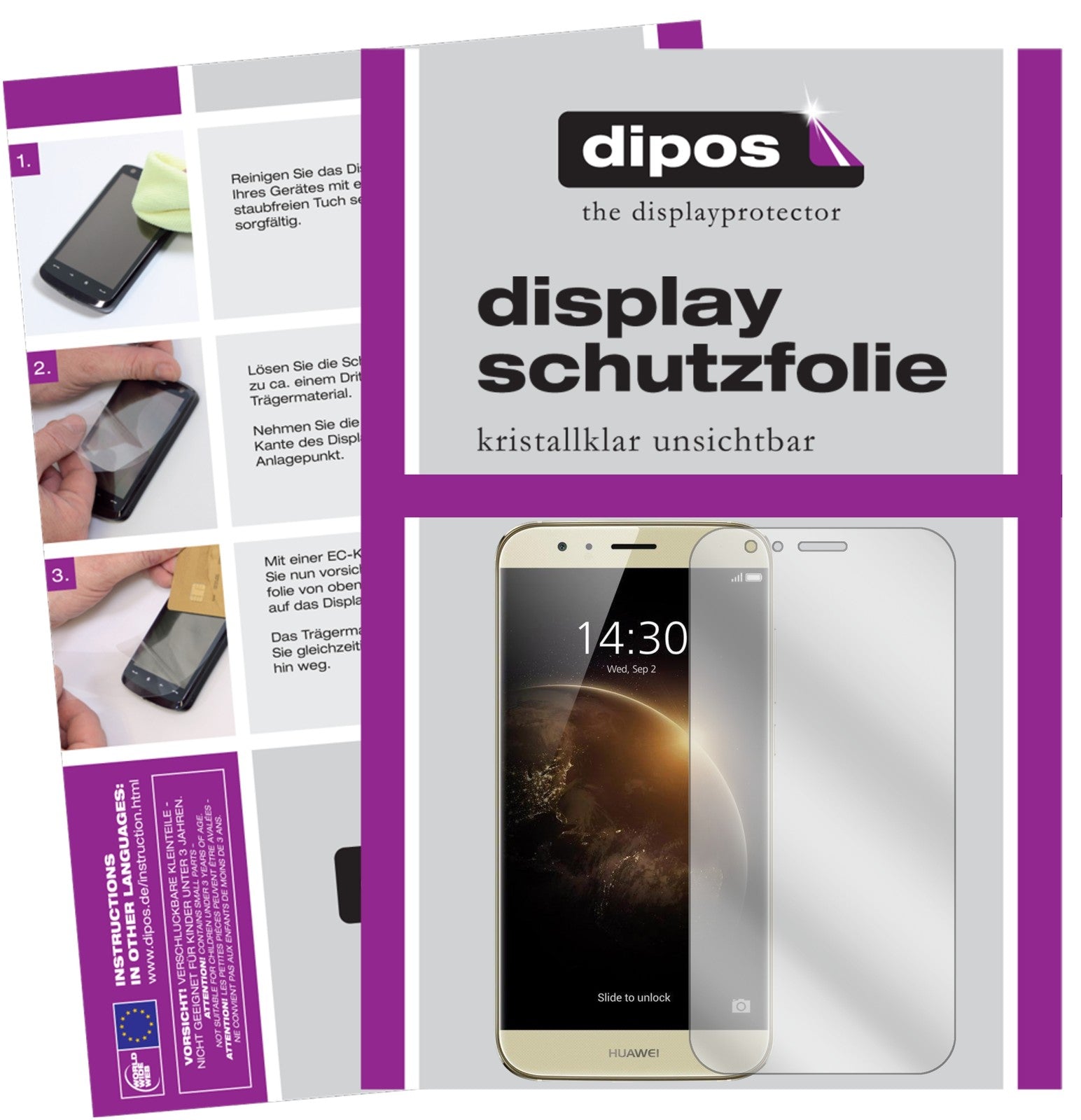 Klare Displayschutzfolie von dipos passend für Huawei GX8, präziser Zuschnitt und blasenfrei montiert