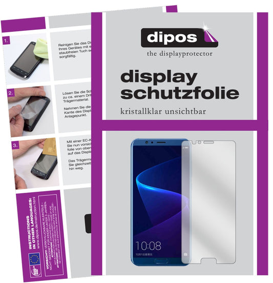 Klare Displayschutzfolie von dipos passend für Huawei Honor V10, präziser Zuschnitt und blasenfrei montiert
