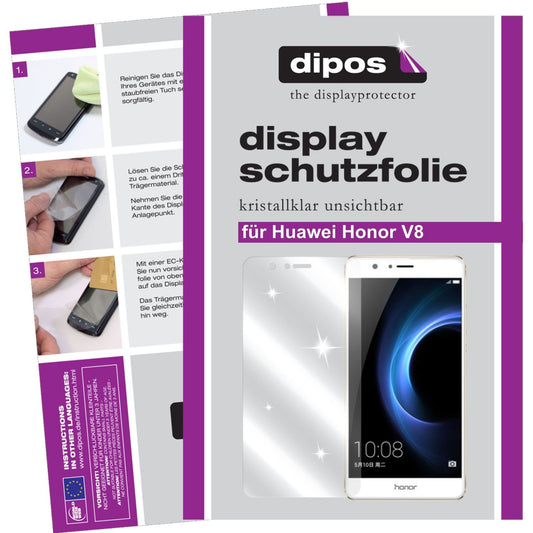 Klare Displayschutzfolie von dipos passend für Huawei Honor V8, präziser Zuschnitt und blasenfrei montiert