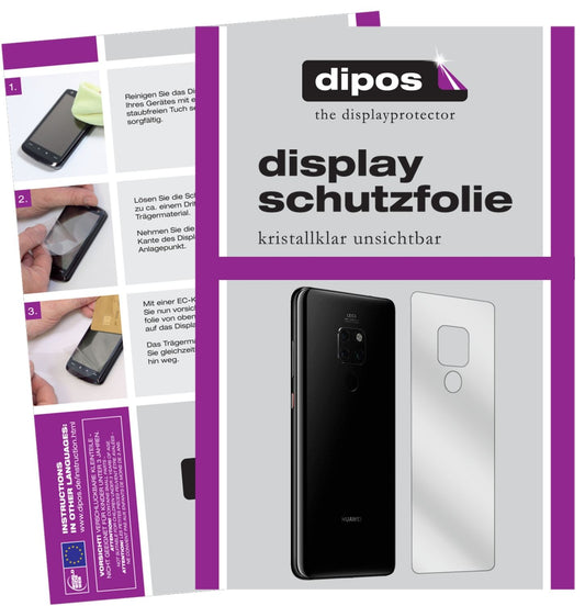 Klare Displayschutzfolie von dipos passend für Huawei Mate 20 Rückseite, präziser Zuschnitt und blasenfrei montiert