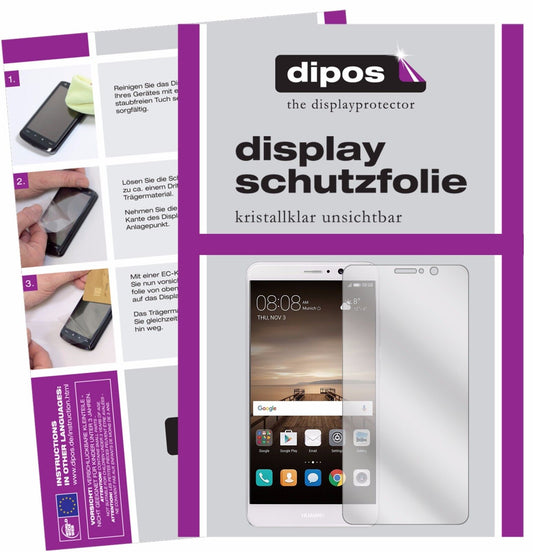 Klare Displayschutzfolie von dipos passend für Huawei Mate 9, präziser Zuschnitt und blasenfrei montiert