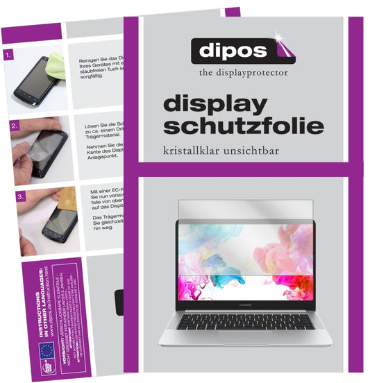 Klare Displayschutzfolie von dipos passend für Huawei MateBook D, präziser Zuschnitt und blasenfrei montiert