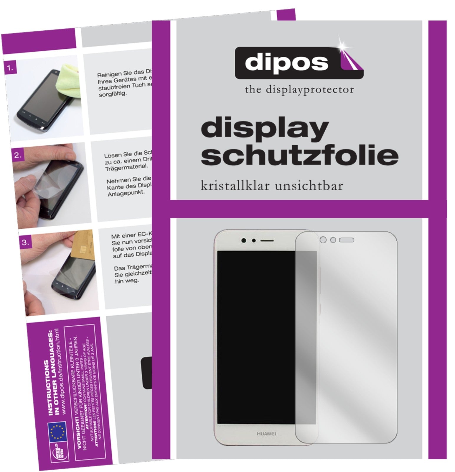 Klare Displayschutzfolie von dipos passend für Huawei Nova 2, präziser Zuschnitt und blasenfrei montiert