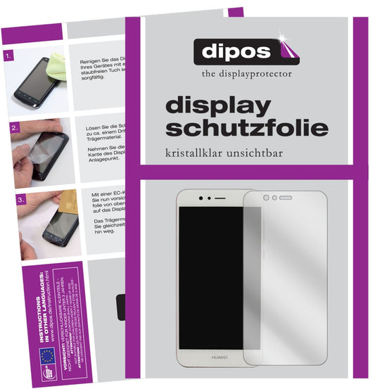 Klare Displayschutzfolie von dipos passend für Huawei Nova 2, präziser Zuschnitt und blasenfrei montiert