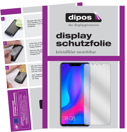 Klare Displayschutzfolie von dipos passend für Huawei Nova 3i, präziser Zuschnitt und blasenfrei montiert