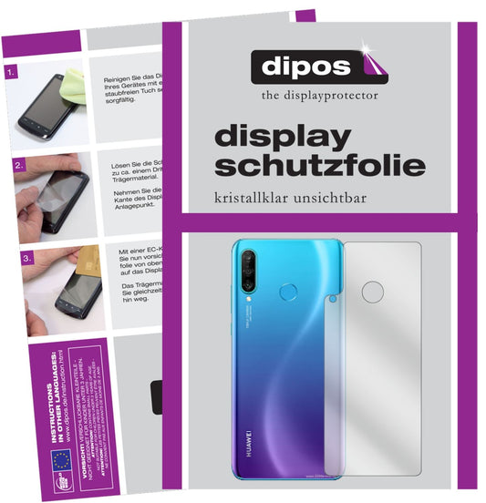 Klare Displayschutzfolie von dipos passend für Huawei P30 Lite Rückseite, präziser Zuschnitt und blasenfrei montiert