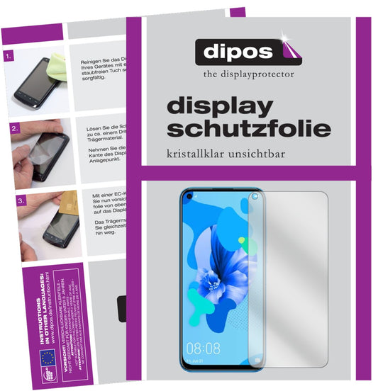 Klare Displayschutzfolie von dipos passend für Huawei nova 5, präziser Zuschnitt und blasenfrei montiert