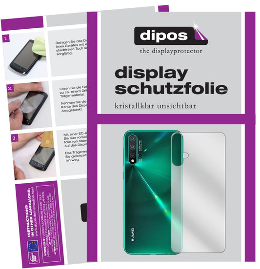 Klare Displayschutzfolie von dipos passend für Huawei nova 5 Pro Rückseite, präziser Zuschnitt und blasenfrei montiert