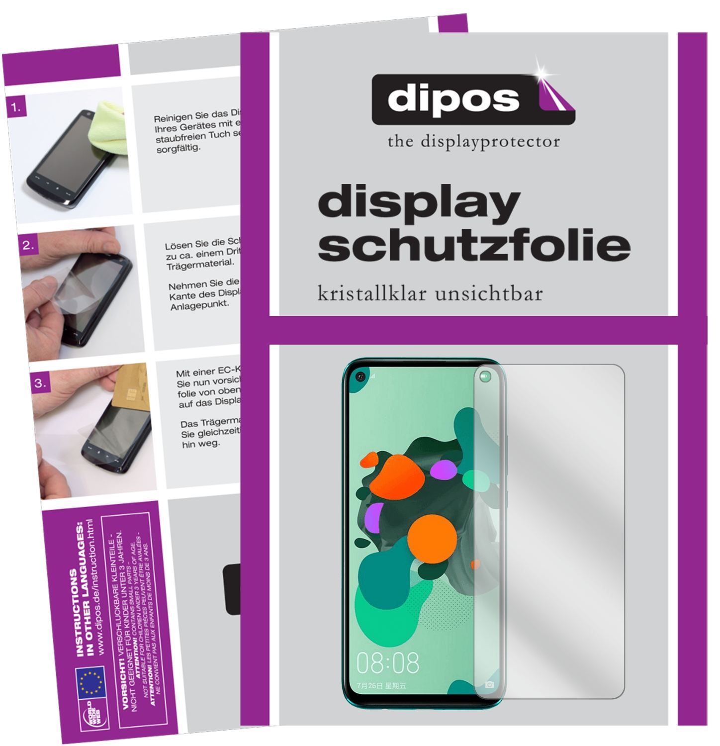 Klare Displayschutzfolie von dipos passend für Huawei nova 5i Pro, präziser Zuschnitt und blasenfrei montiert