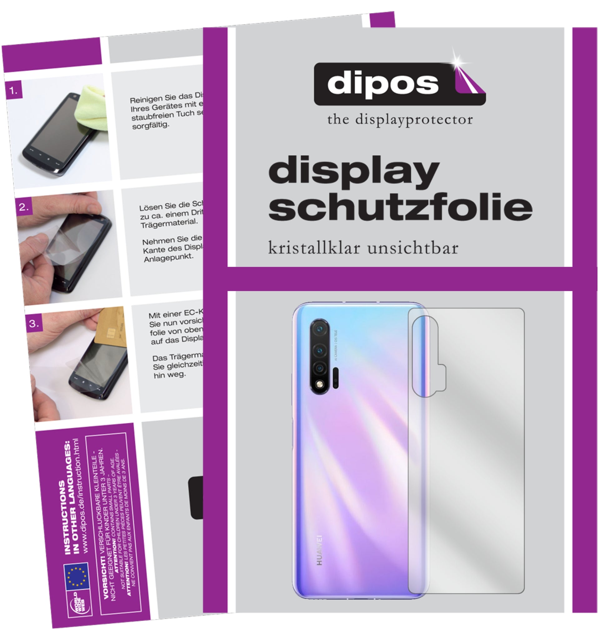 Klare Displayschutzfolie von dipos passend für Huawei nova 6 Rückseite, präziser Zuschnitt und blasenfrei montiert