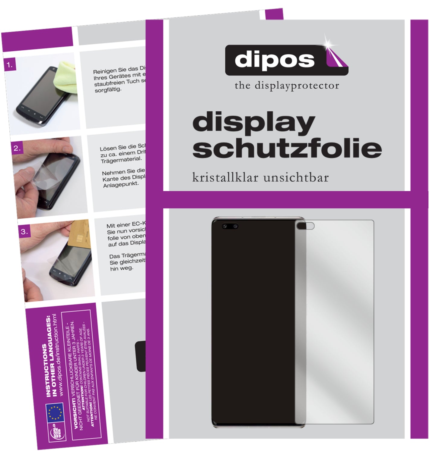 Klare Displayschutzfolie von dipos passend für Huawei Nova 8 Pro, präziser Zuschnitt und blasenfrei montiert
