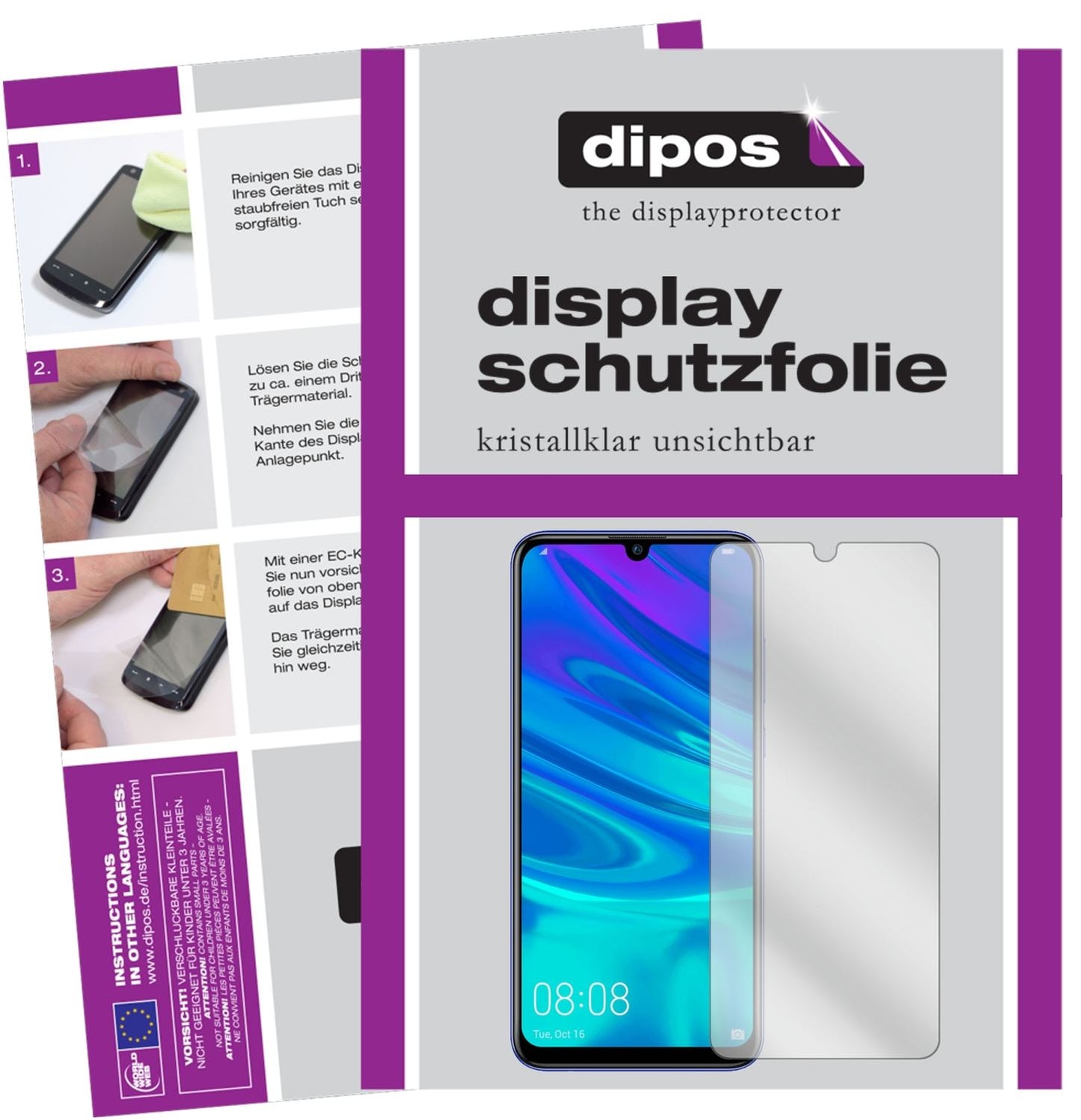 Klare Displayschutzfolie von dipos passend für Huawei P Smart Plus (2019), präziser Zuschnitt und blasenfrei montiert