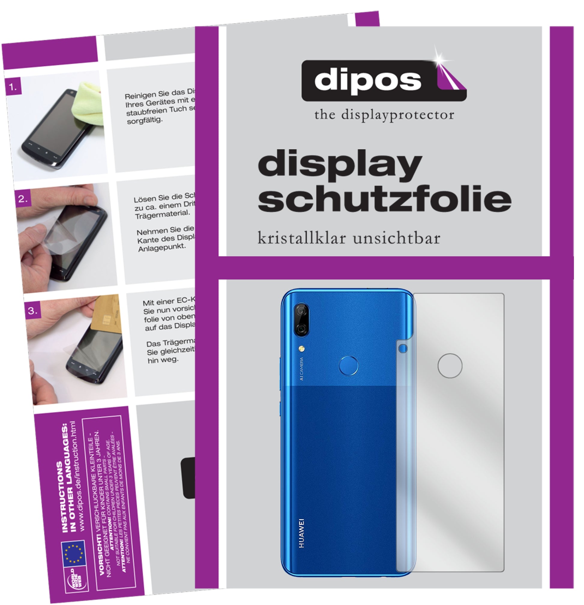 Klare Displayschutzfolie von dipos passend für Huawei P Smart Pro (2020) Rückseite, präziser Zuschnitt und blasenfrei montiert