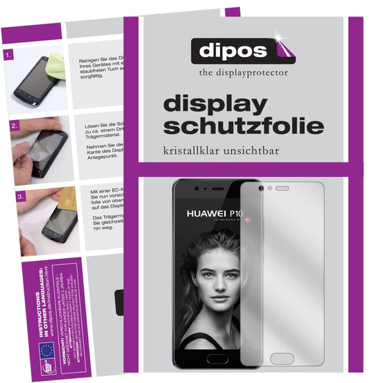 Klare Displayschutzfolie von dipos passend für Huawei P10, präziser Zuschnitt und blasenfrei montiert