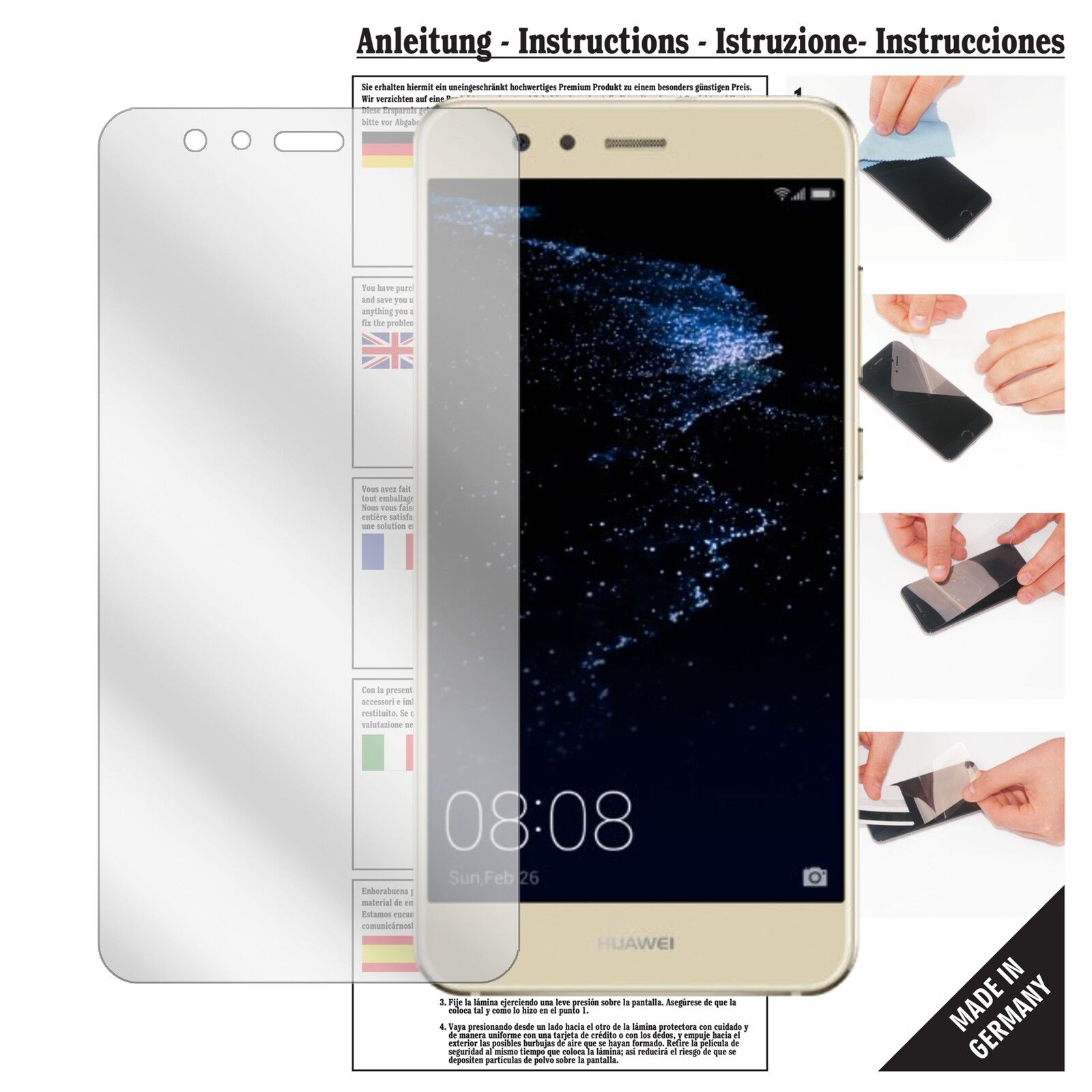 Klare Displayschutzfolie von dipos passend für Huawei P10 Lite, präziser Zuschnitt und blasenfrei montiert