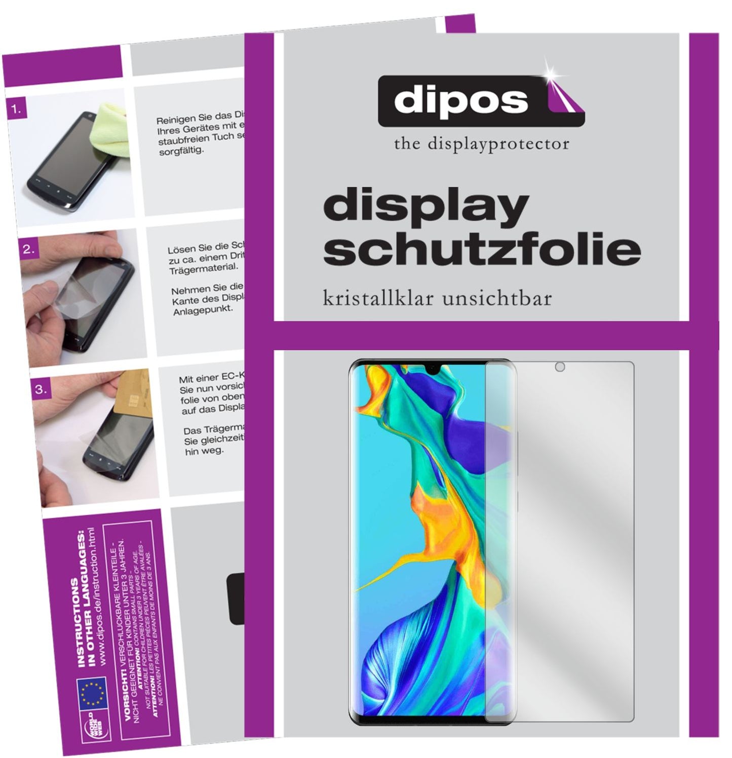 Klare Displayschutzfolie von dipos passend für Huawei P30 Pro New Edition, präziser Zuschnitt und blasenfrei montiert