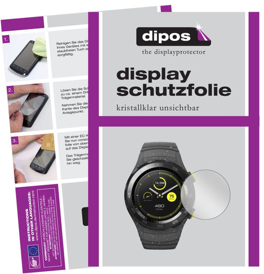 Klare Displayschutzfolie von dipos passend für Huawei Watch 2, präziser Zuschnitt und blasenfrei montiert