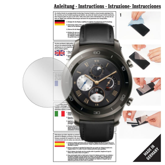 Klare Displayschutzfolie von dipos passend für Huawei Watch 2 Classic, präziser Zuschnitt und blasenfrei montiert