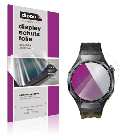 Klare Displayschutzfolie von dipos passend für Huawei Watch GT 6 Pro, präziser Zuschnitt und blasenfrei montiert