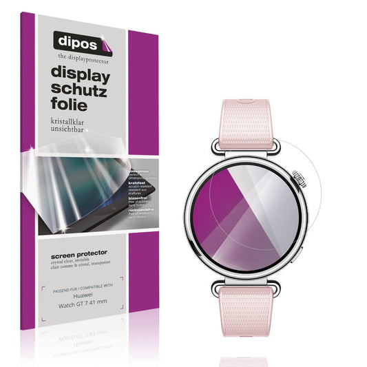Klare Displayschutzfolie von dipos passend für Huawei Watch GT 7 41 mm, präziser Zuschnitt und blasenfrei montiert