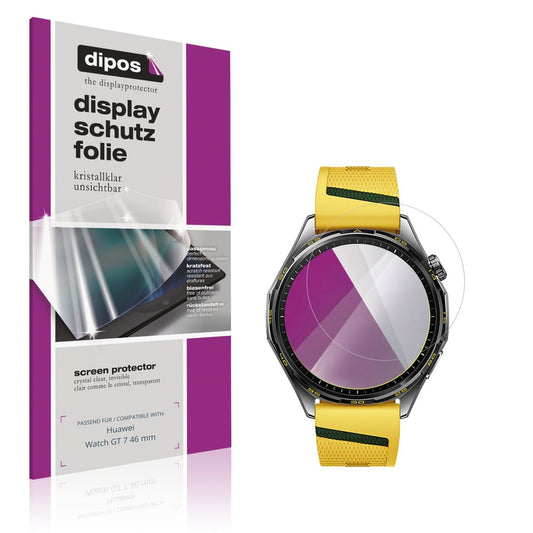 Klare Displayschutzfolie von dipos passend für Huawei Watch GT 7 46 mm, präziser Zuschnitt und blasenfrei montiert