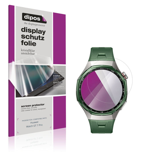 Klare Displayschutzfolie von dipos passend für Huawei Watch GT 7 Pro, präziser Zuschnitt und blasenfrei montiert