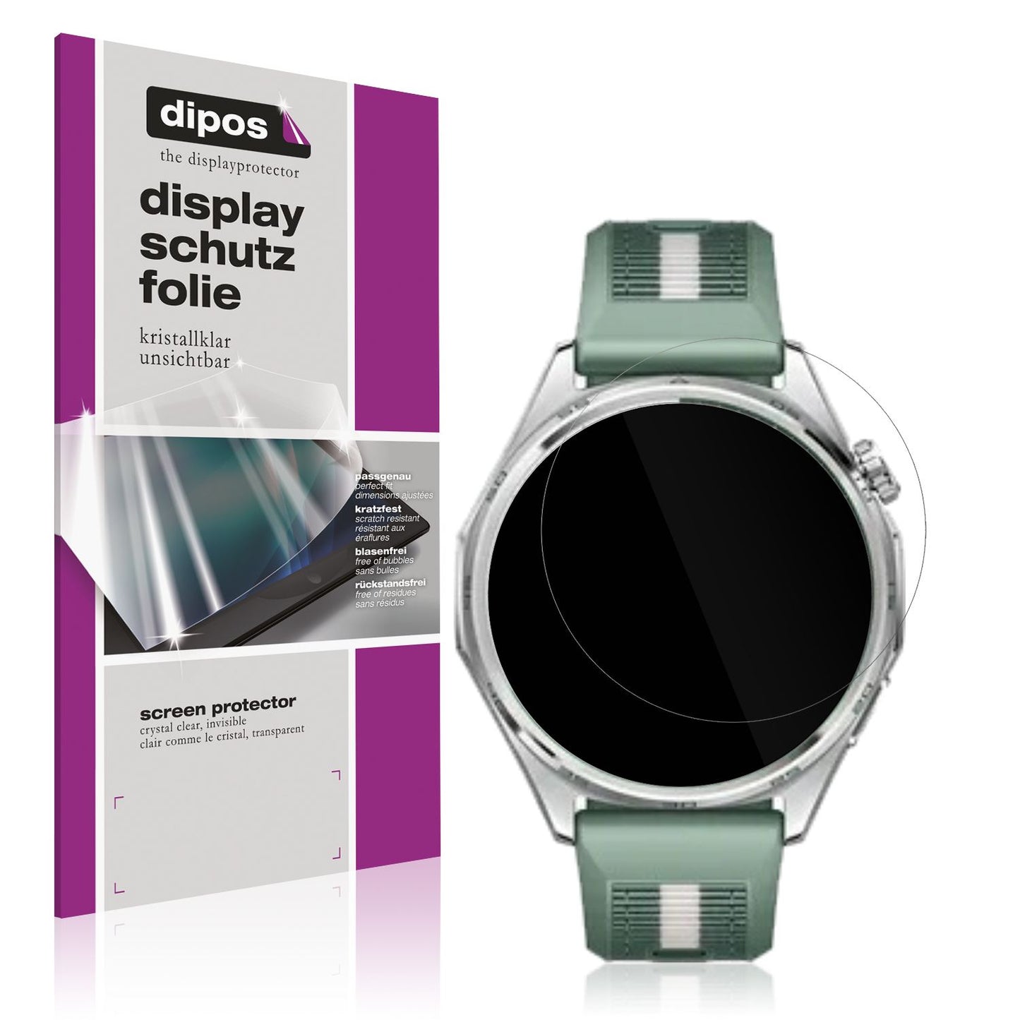 Klare Displayschutzfolie von dipos passend für Huawei Watch GT6 46mm, präziser Zuschnitt und blasenfrei montiert