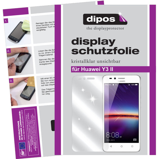 Klare Displayschutzfolie von dipos passend für Huawei Y3 II, präziser Zuschnitt und blasenfrei montiert