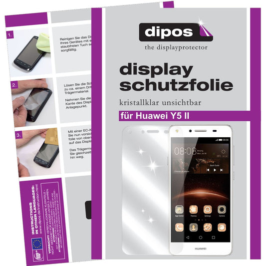 Klare Displayschutzfolie von dipos passend für Huawei Y5 II, präziser Zuschnitt und blasenfrei montiert