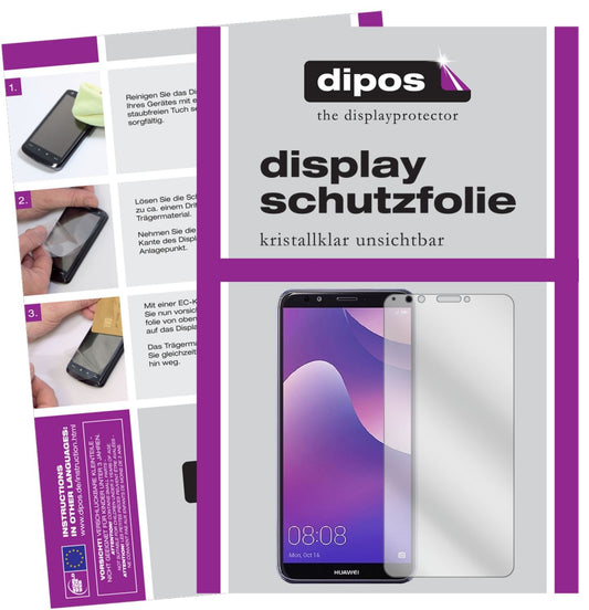 Klare Displayschutzfolie von dipos passend für Huawei Y7 (2018), präziser Zuschnitt und blasenfrei montiert