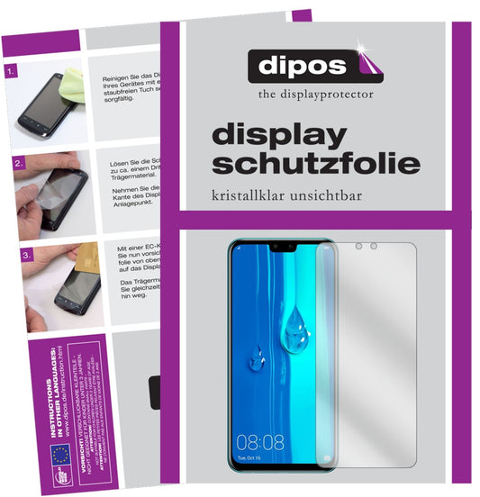 Klare Displayschutzfolie von dipos passend für Huawei Enjoy 9 Plus, präziser Zuschnitt und blasenfrei montiert